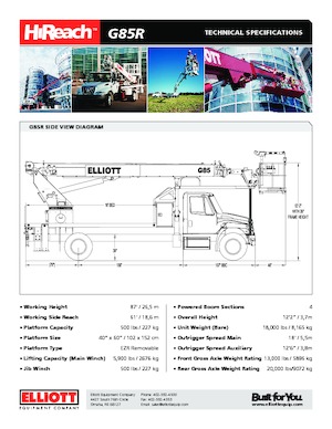 ट्रक माउंटेड टेलीस्कोपिक बूम लिफ्ट Elliott Equipment G85R HiReach