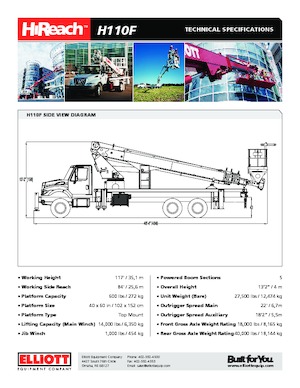 ट्रक माउंटेड टेलीस्कोपिक बूम लिफ्ट Elliott Equipment H110F HiReach