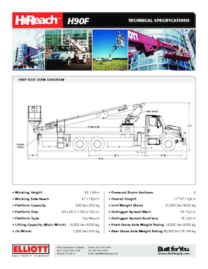 ट्रक माउंटेड टेलीस्कोपिक बूम लिफ्ट Elliott Equipment H90F HiReach
