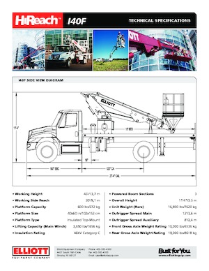 ट्रक माउंटेड टेलीस्कोपिक बूम लिफ्ट Elliott Equipment I40F HIREACH