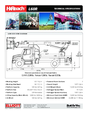 ट्रक माउंटेड टेलीस्कोपिक बूम लिफ्ट Elliott Equipment L60R HiReach 