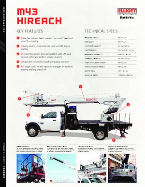 ट्रक माउंटेड टेलीस्कोपिक बूम लिफ्ट Elliott Equipment M43R HiReach 