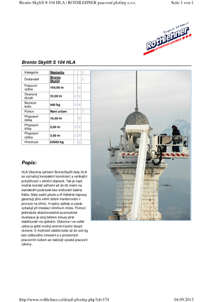 ट्रक माउंटेड टेलीस्कोपिक बूम लिफ्ट Bronto Skylift S 104 HLA
