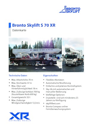 ट्रक माउंटेड टेलीस्कोपिक बूम लिफ्ट Bronto Skylift S 70 XR