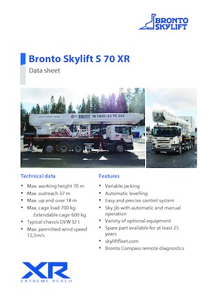 ट्रक माउंटेड टेलीस्कोपिक बूम लिफ्ट Bronto Skylift S 70 XR