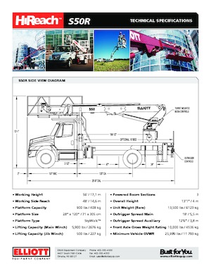 ट्रक माउंटेड टेलीस्कोपिक बूम लिफ्ट Elliott Equipment S50R SkyWalk