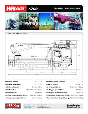 ट्रक माउंटेड टेलीस्कोपिक बूम लिफ्ट Elliott Equipment S70R SkyWalk