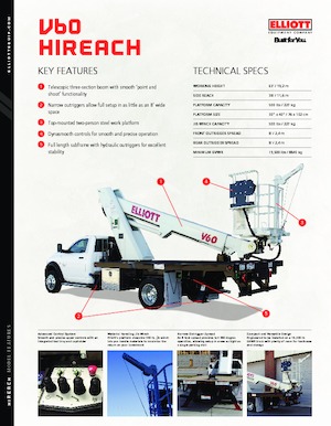 ट्रक माउंटेड टेलीस्कोपिक बूम लिफ्ट Elliott Equipment V60F HiReach 