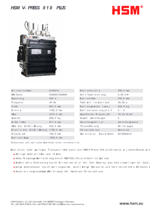 वेस्ट प्रेस HSM V-Press 818 plus