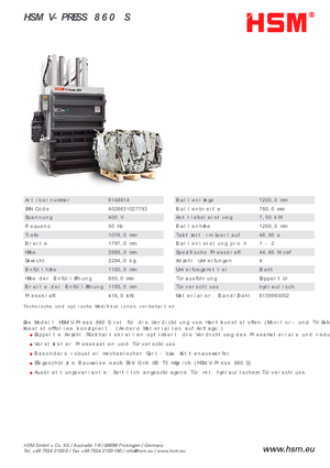 वेस्ट प्रेस HSM V-Press 860 S