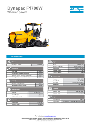 व्हील्ड एस्फाल्ट पेवर Dynapac F 1700 W