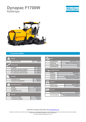 व्हील्ड एस्फाल्ट पेवर Dynapac F 1700 W