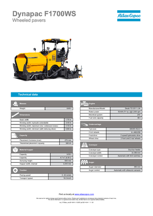 व्हील्ड एस्फाल्ट पेवर Dynapac F 1700 WS