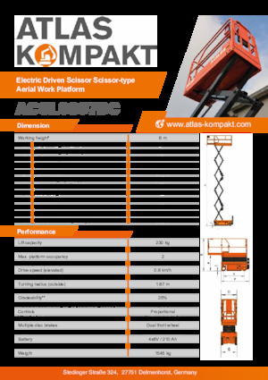 व्हील्ड सिज़र लिफ्ट Atlas Kompakt ACSL 0807 DC