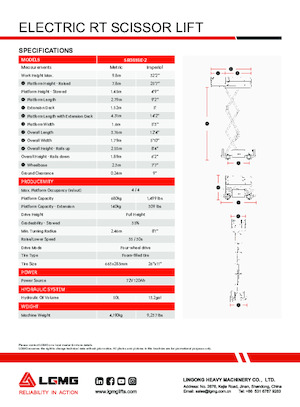 व्हील्ड सिज़र लिफ्ट LGMG  SR0818E-2