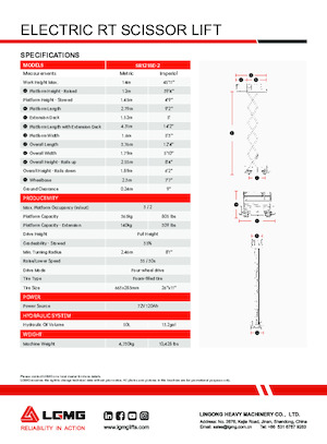 व्हील्ड सिज़र लिफ्ट LGMG  SR1218E-2