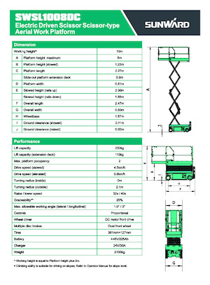 व्हील्ड सिज़र लिफ्ट Sunward SWSL 1008 DC