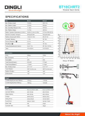 व्हील्ड टेलीस्कोपिक बूम लिफ्ट Dingli BT18CHRT2