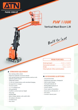 सिंगल वर्टिकल मास्ट बूम लिफ्ट ATN PIAF 1100R